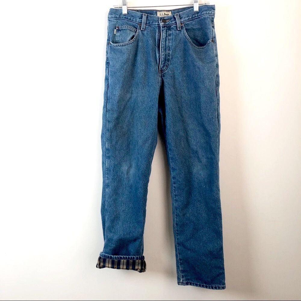Vintage 90s L.L. Bean Flannel Plaid Lined High-Rise Jeans